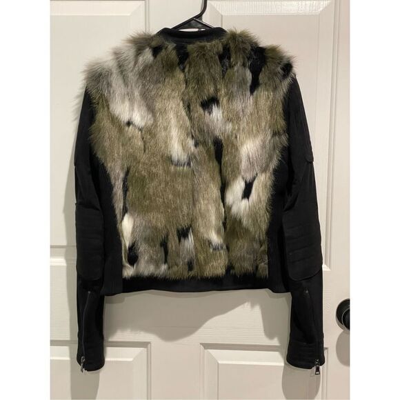 NWOT BCBGMAXAZRIA Faux Fur Dimitri Jacket in Dark Fatigue Combo - Picture 12 of 14